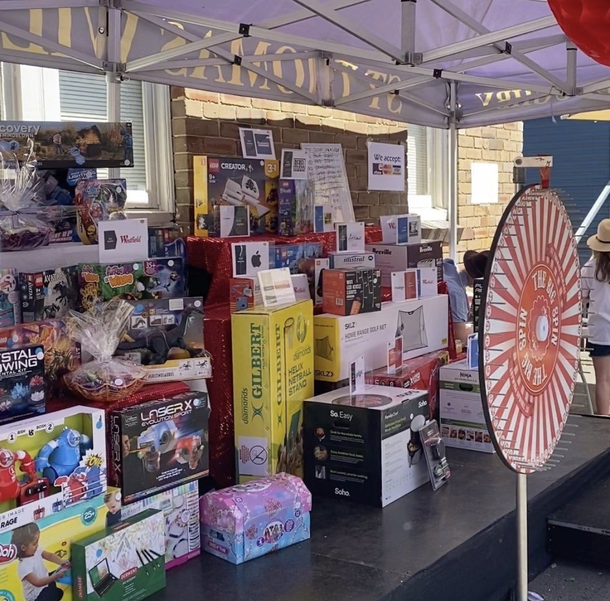 The Big Spin prize wheel and raffle prize display