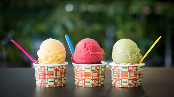Three colourful Messina gelato cups at the St Thomas show